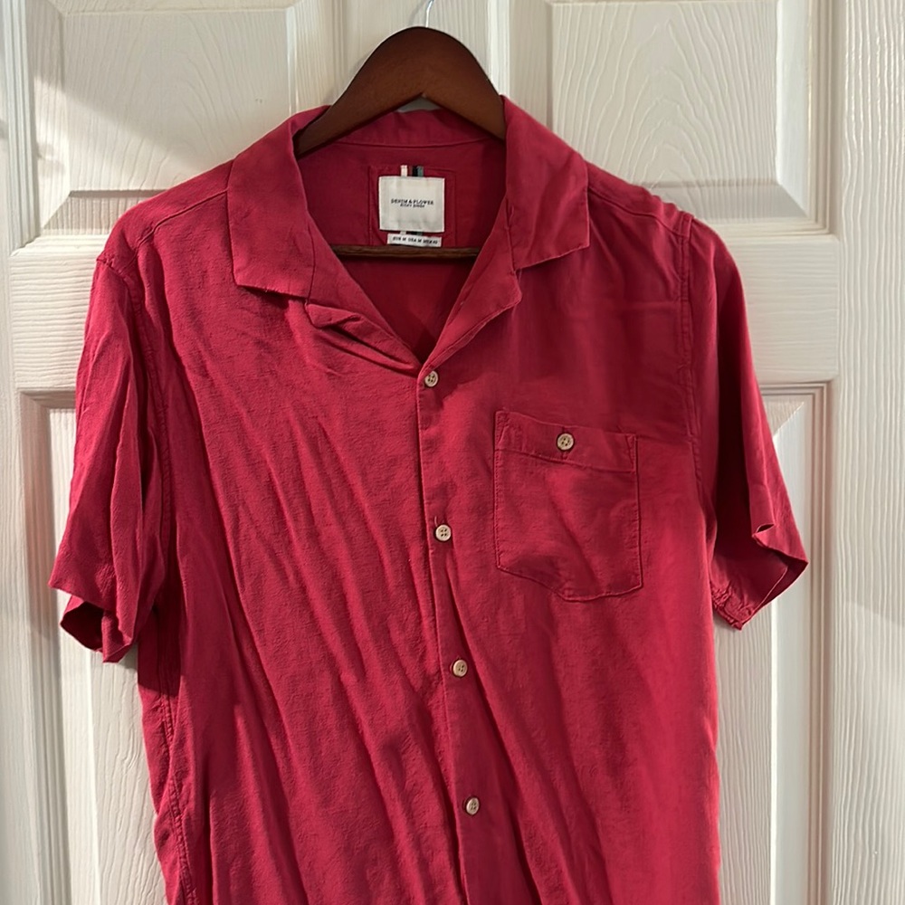 Ricky Singh Denim and Flowers Short Sleeve Button Down Beach